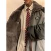 Men's Double-Sided Faux Rabbit Fur Winter Jacket - Stand Collar, Loose Fit, Hong Kong Style, Thick Cotton Padded