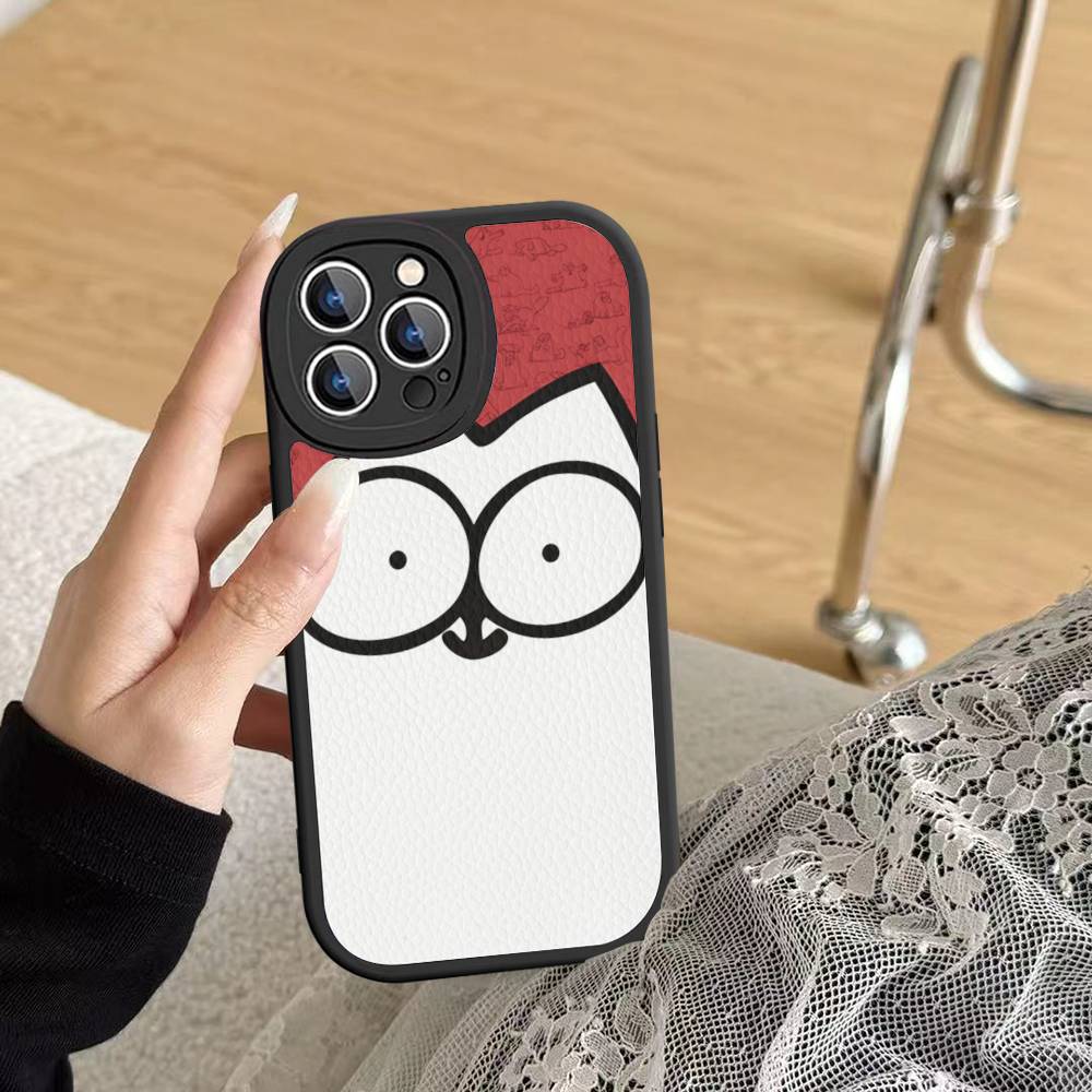 

Comedy Animated S-Simons Cat Leather Phone Case For IPhone 16 16e 15 14 13 12 11 Pro Max Plus Mini Cover iphone 11 pro