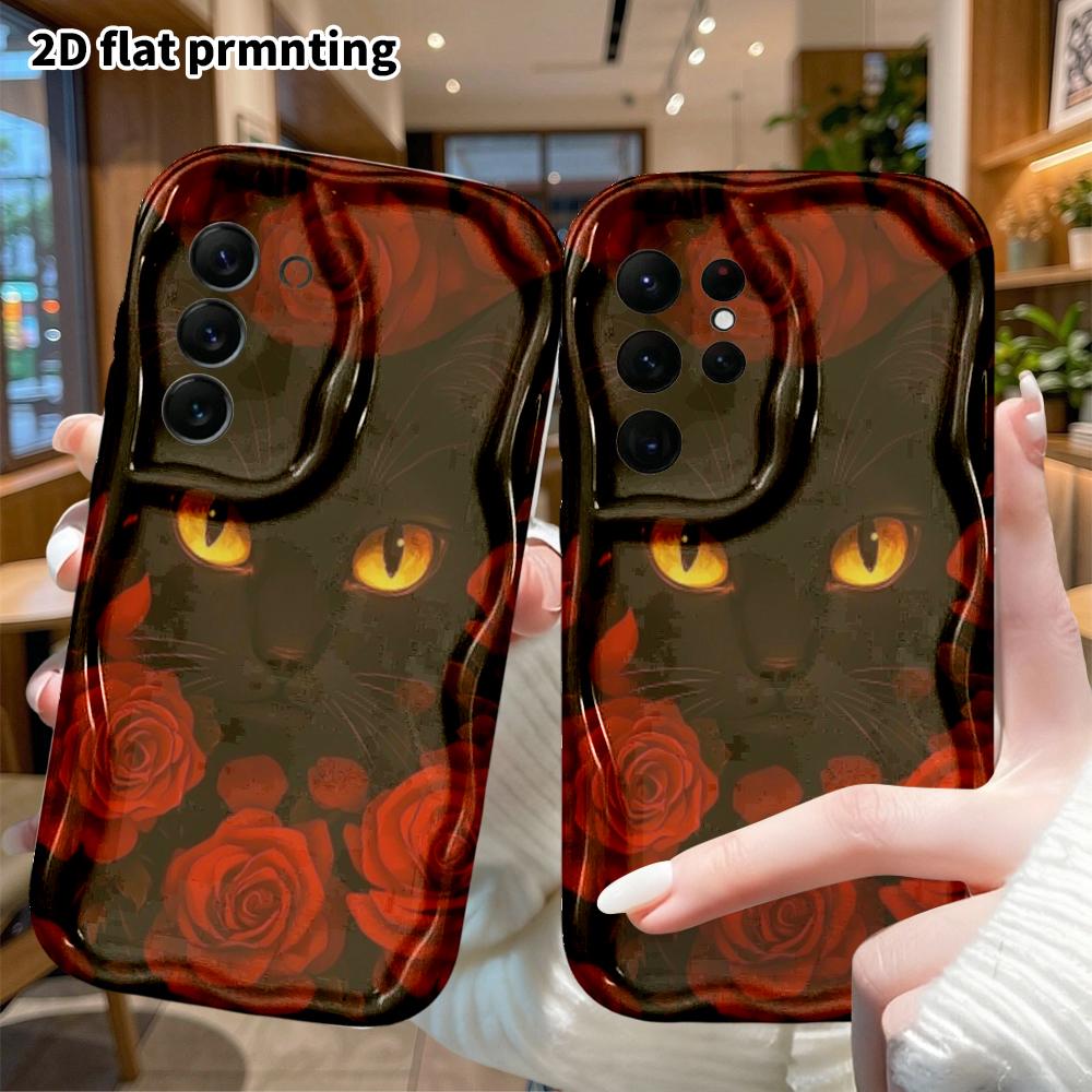 Phone case: 2D flat, suitable for Samsung Galaxy A34 A35 M05 M06 S20 S22 S21 FE Plus 5G protective case, dark little black cat, perfect Christmas and