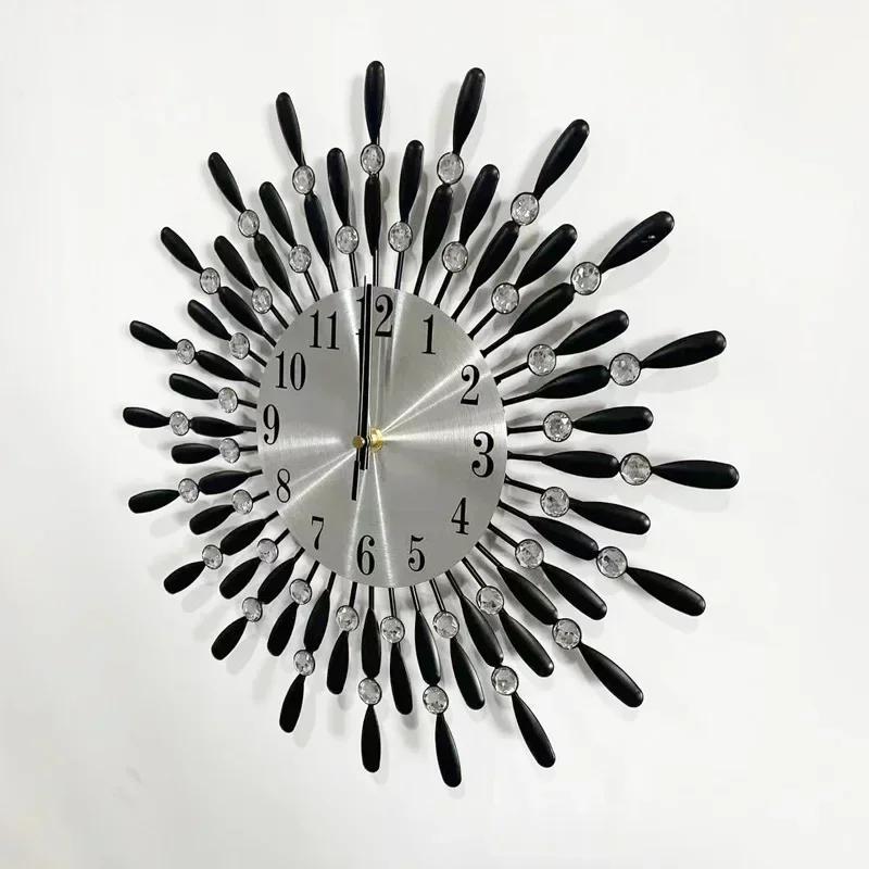 Black Golden Retro Style Wall Clocks Circular Raindrop Metal Ironwork Background Home Furnishings Living Room Bedroom Decorate
