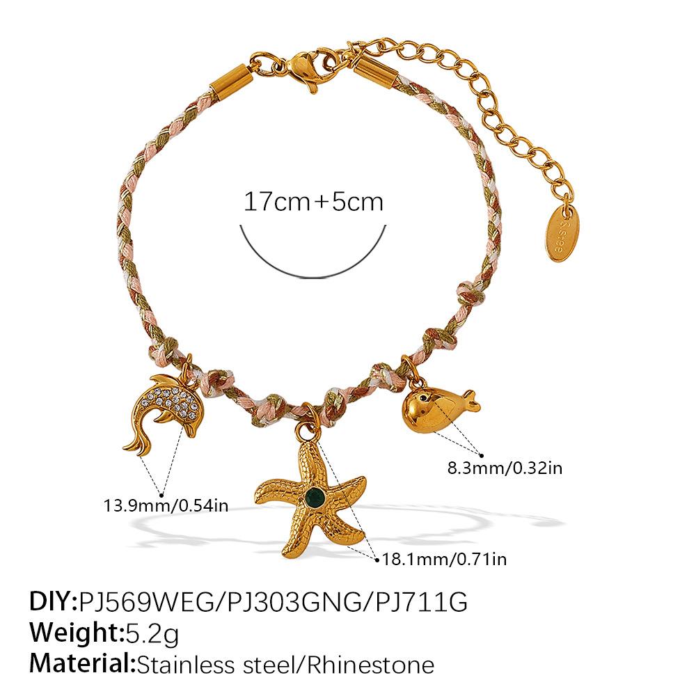 Vintage seaside style DIY freshwater pearl pendant bracelet stainless steel gold-plated ceramic pendant necklace female