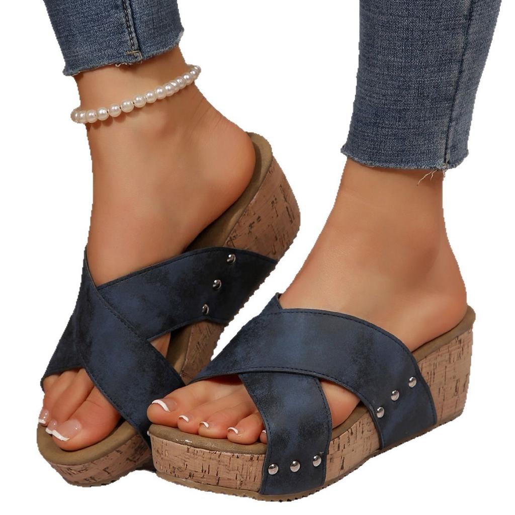 Large size wedge heel cross with sandals women's new wedge heel fish mouth women's shoes