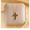 Gold Plated Zircon Cross Pendant Titanium Steel Clavicle Necklace For Women