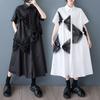 DIMANAF 2025 Spring Summer Shirt Dress Plus Size Women Casual Vintage Long Dress Loose Basic Black White Dress