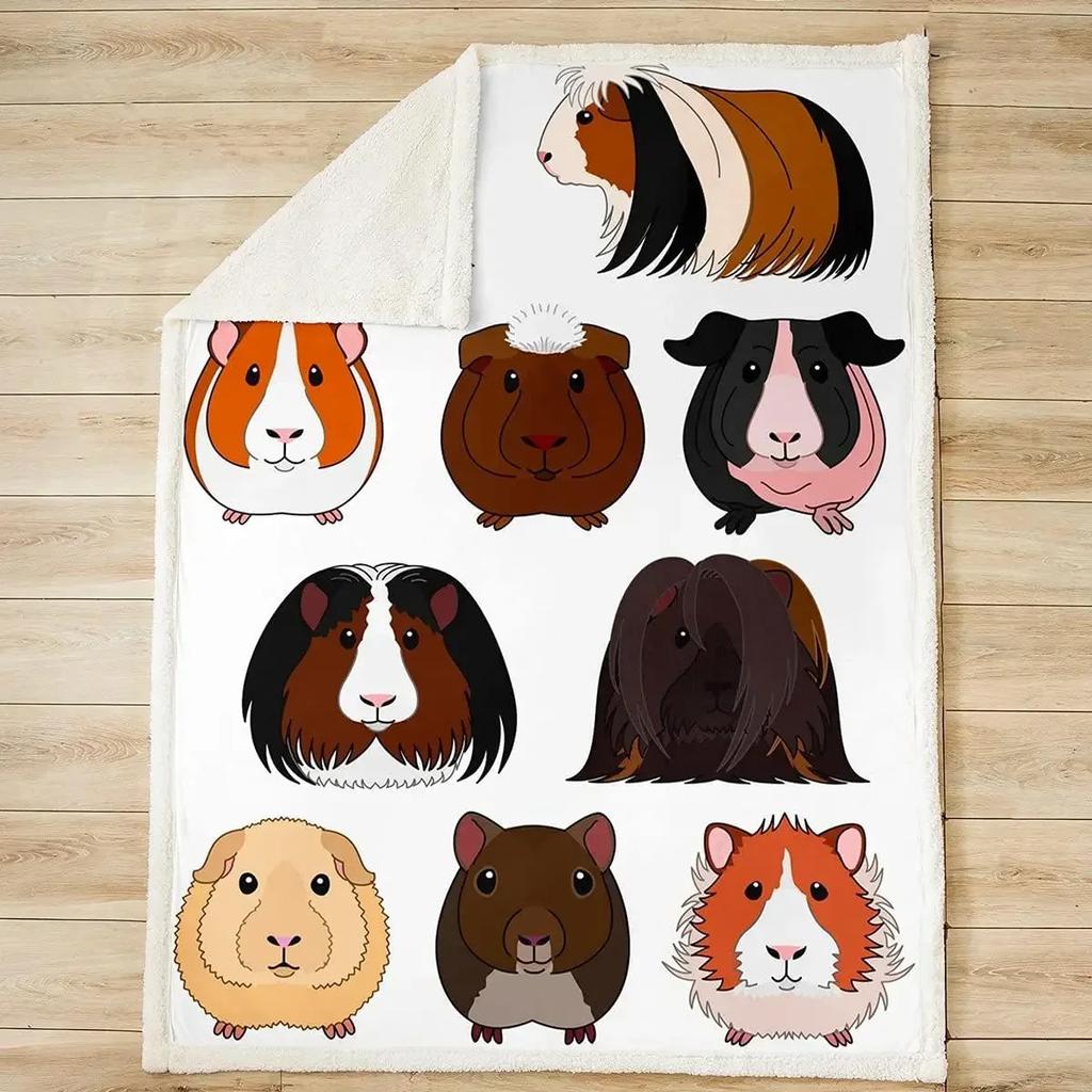 Kids Guinea Pig Fleece Blanket for Sofa Couch Cute Cavy Pattern Sherpa Blanket Cartoon Lovely Pet Plush Throw Blanket