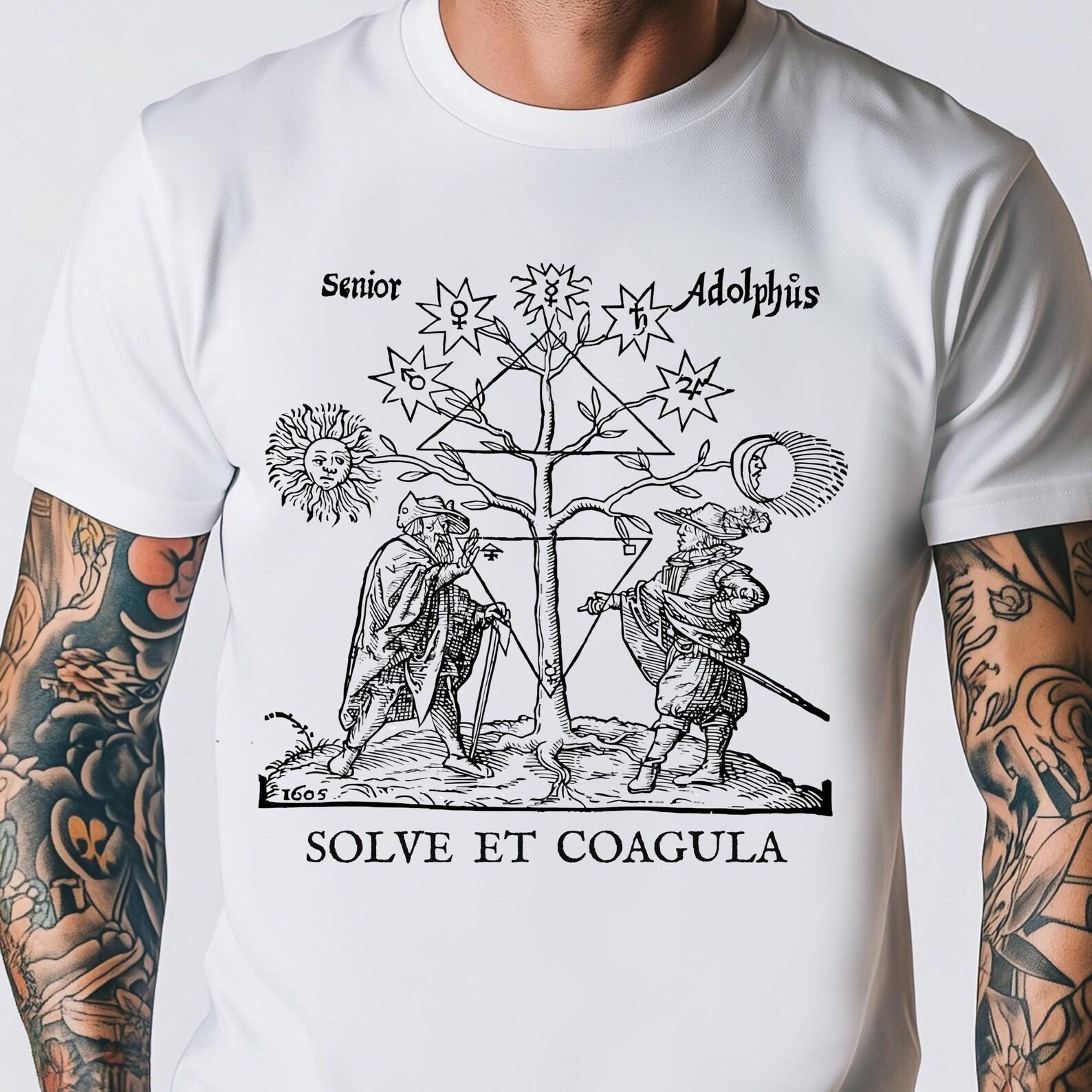 Solve et Coagula Shirt | Alchemical Tree of Life Tee | Hermetic Occult Symbolism T Shirt | Dark Design Text Below 3XL