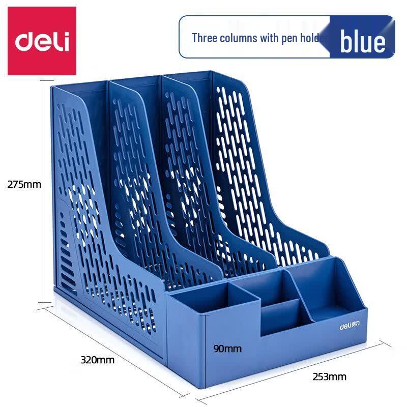 Deli 3-Tier Plastic File Organizer with Pen Holder