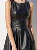 2025 Women's Sexy A-line PU Leather Dress - Sleeveless, Round Neck, Waist-Cinching Design