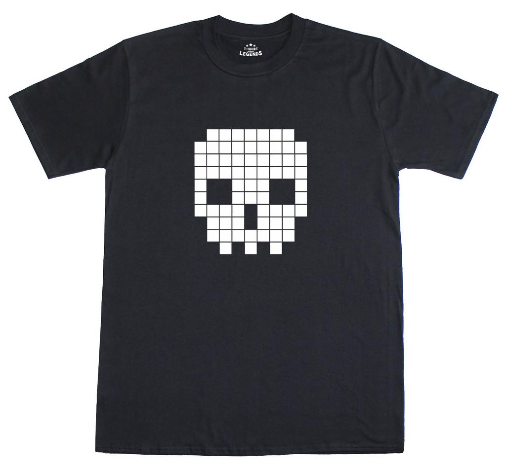 Unisexs T Shirt 8Bit Retro Geek Novelty Pixel Skull 100 Preshrunk Tee