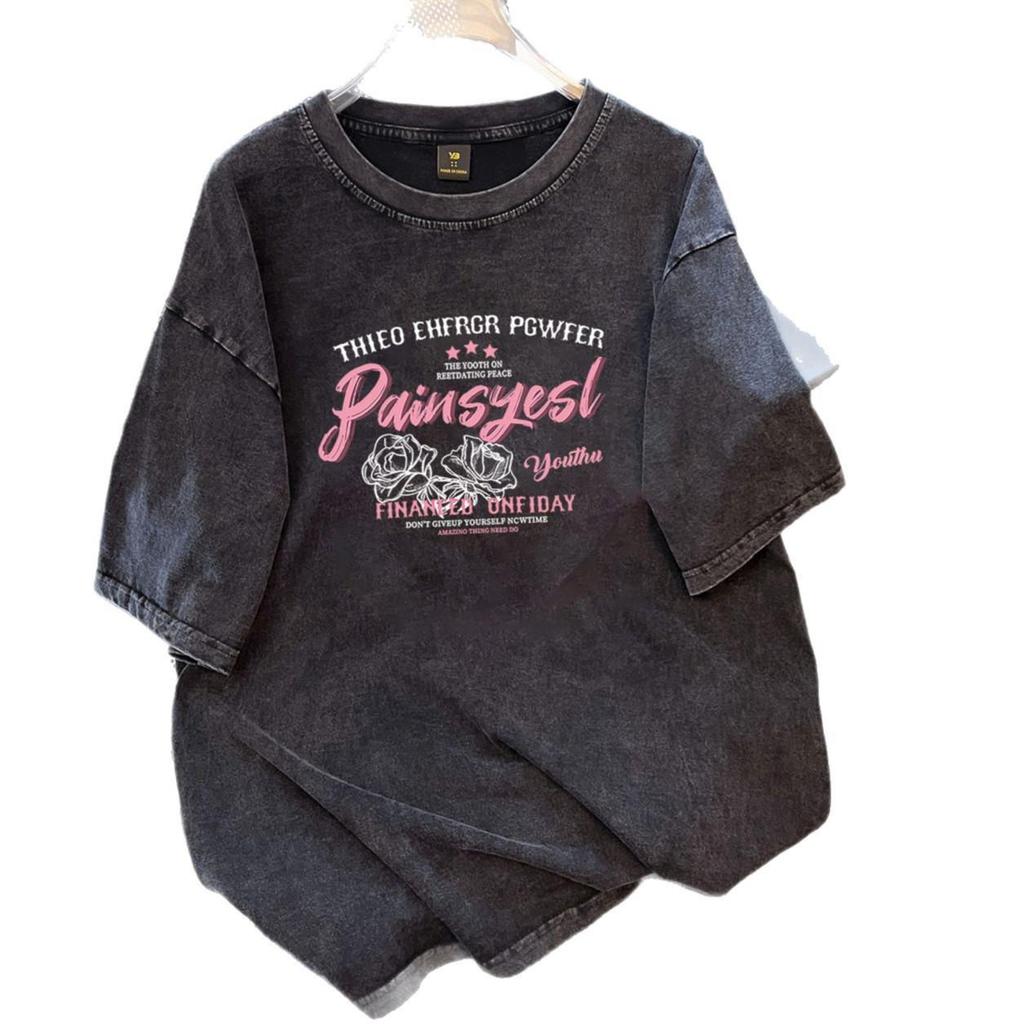 Women's High Street Distressed Retro Cotton T-shirt - Summer Loose Fit, Short Sleeve, Versatile Heavyweight