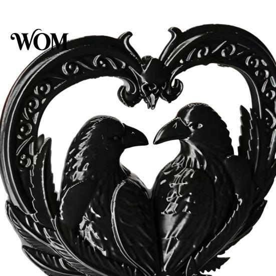 Dark Style Home Decor 3D Printed Double Raven Ornaments, Skull And Love Figurine, Retro Gothic Decoration Decorations for Desk Bookshelf Halloween