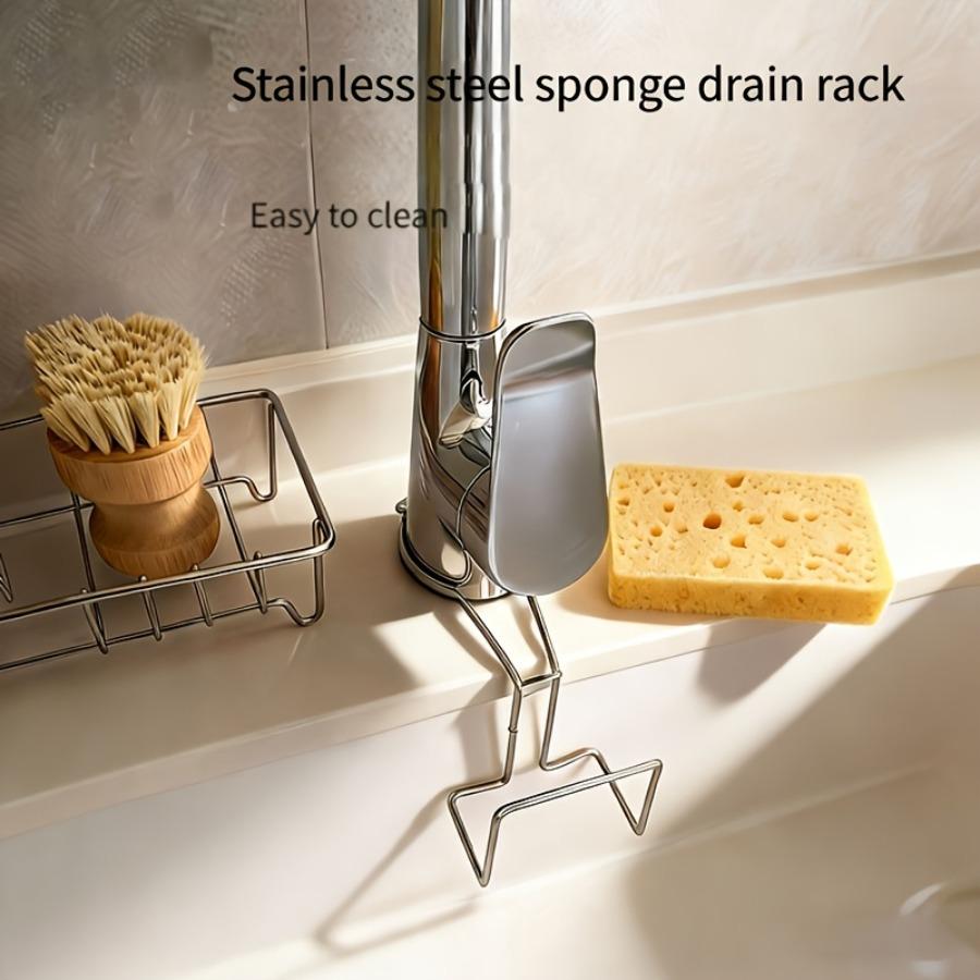 Kitchen Sink Sponge and Steel Organizer Rack Stainless Steel Sponge Drying Rack Hole-Free Sink Organizer