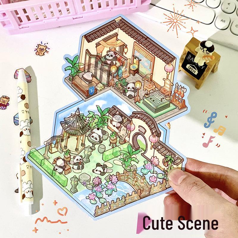 Creative 2.5D Scenery Stickers: Handmade 3D Layered Miniature Scenes for Bullet Journal Decor