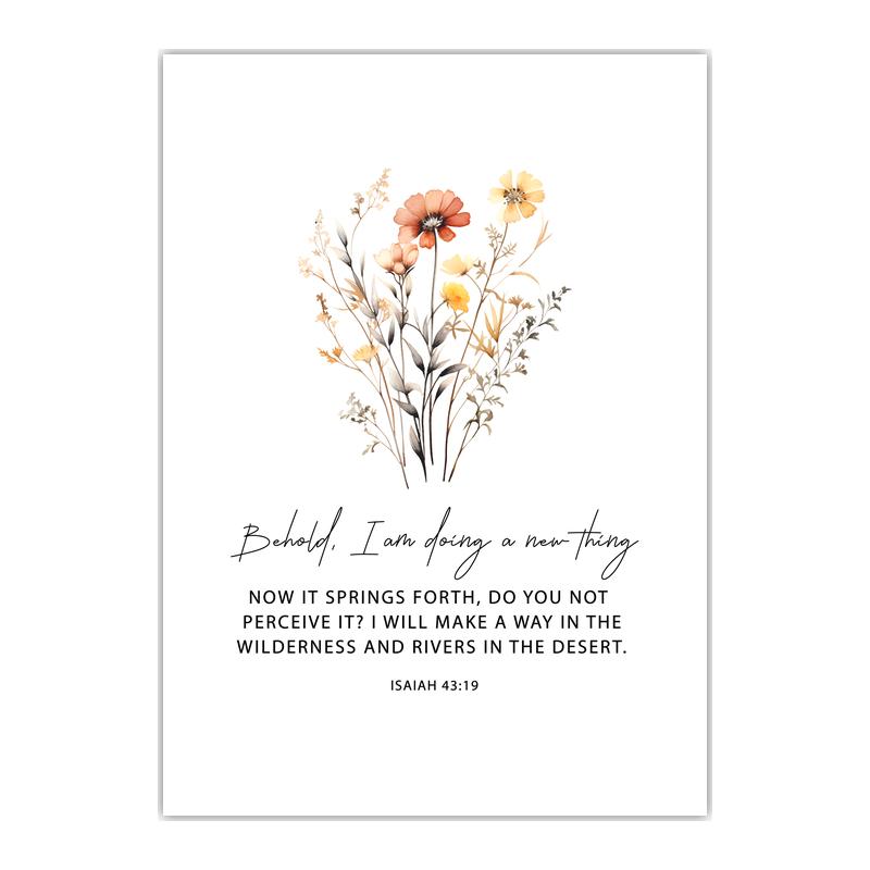 Christian Bible Verse Wall Art, Motivational Quote Flower Canvas Painting | Minimalist Poster for Living Room Bedroom Decor