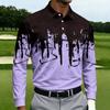 Men's Casual Printed Long Sleeve Button Down Shirt with Lapel Collar for Sports and Daily Wear