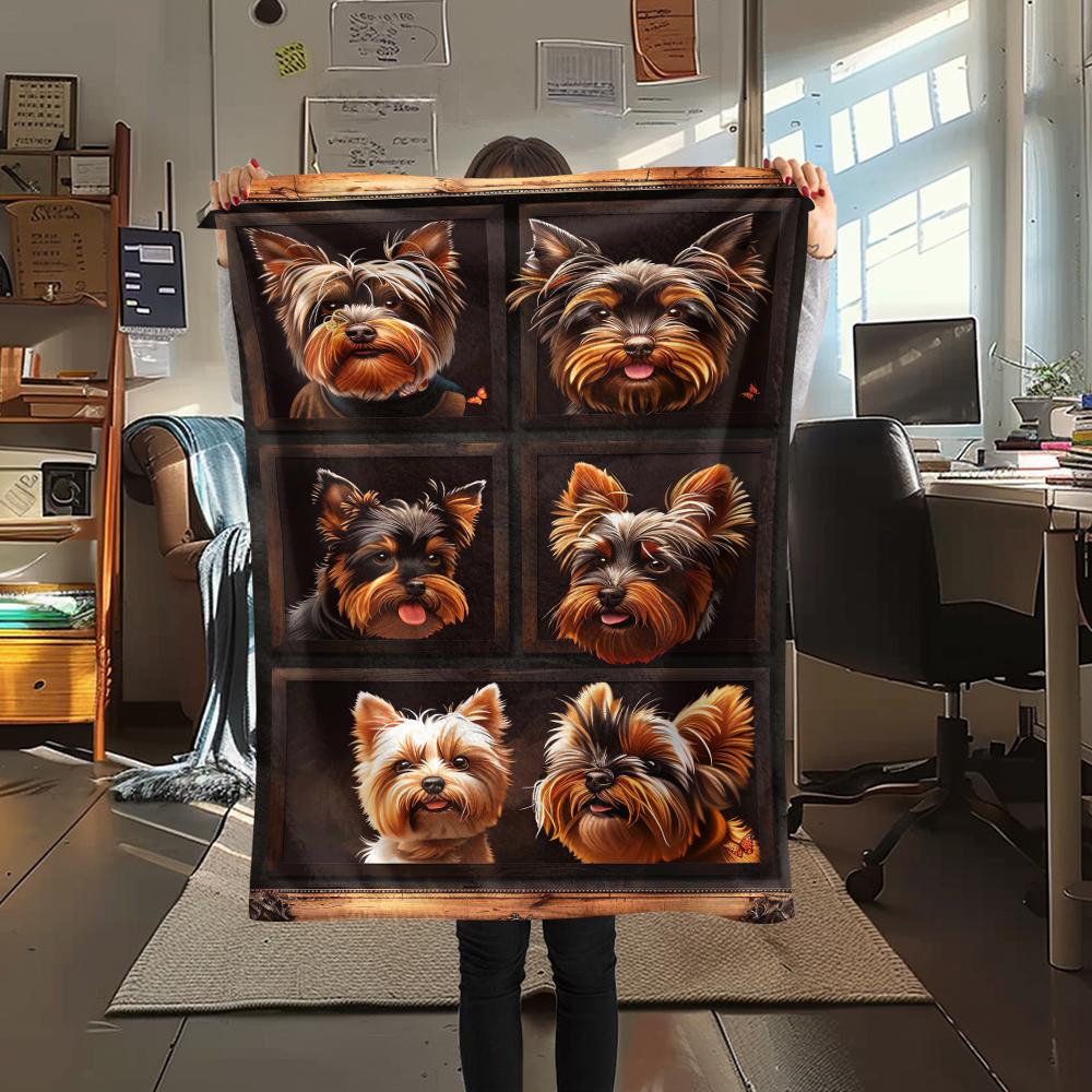 1 Stück Yorkshire-Hunde-Print Flanelldecke, Hohe Qualität, Bequem für alle Jahreszeiten, Heimdekoration, Wärme und Komfort, Perfekt für Weihnachtsgeschenke