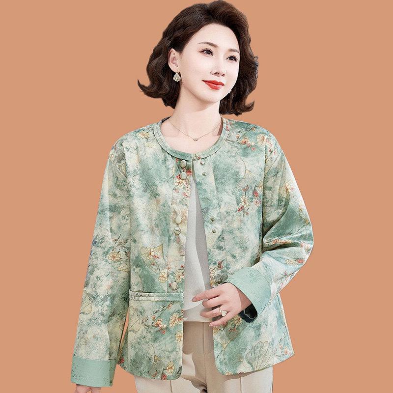 2025 New Chinese Style Mom's Autumn Suit Jacket for Middle-Aged and Elderly - Stylish Spring and Autumn Top
