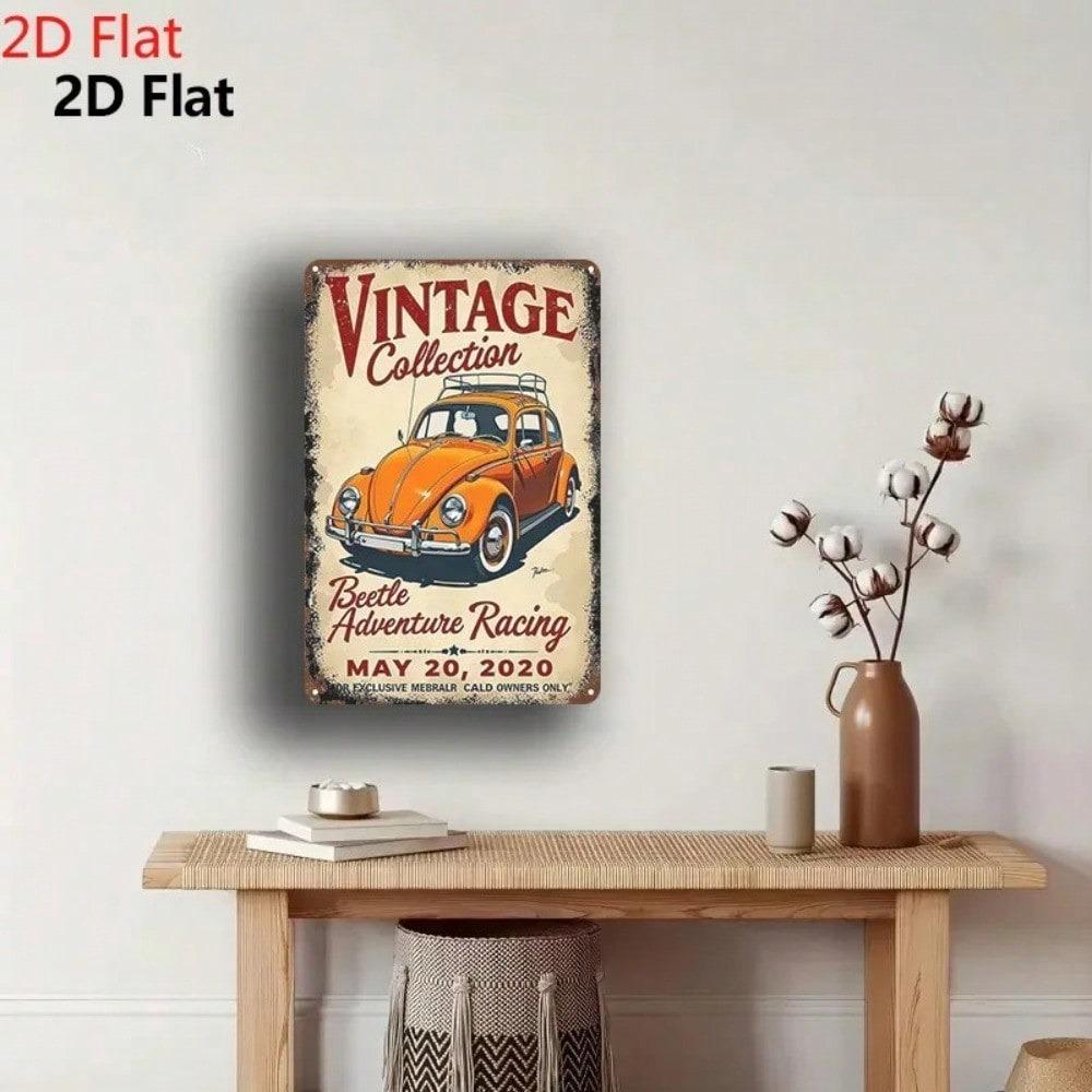 Tin Metal Wall Sign Retro Garage Decor Rustic Home Art Stripe Design Car Movie Inspired Beetle Stripes Wall Hanging