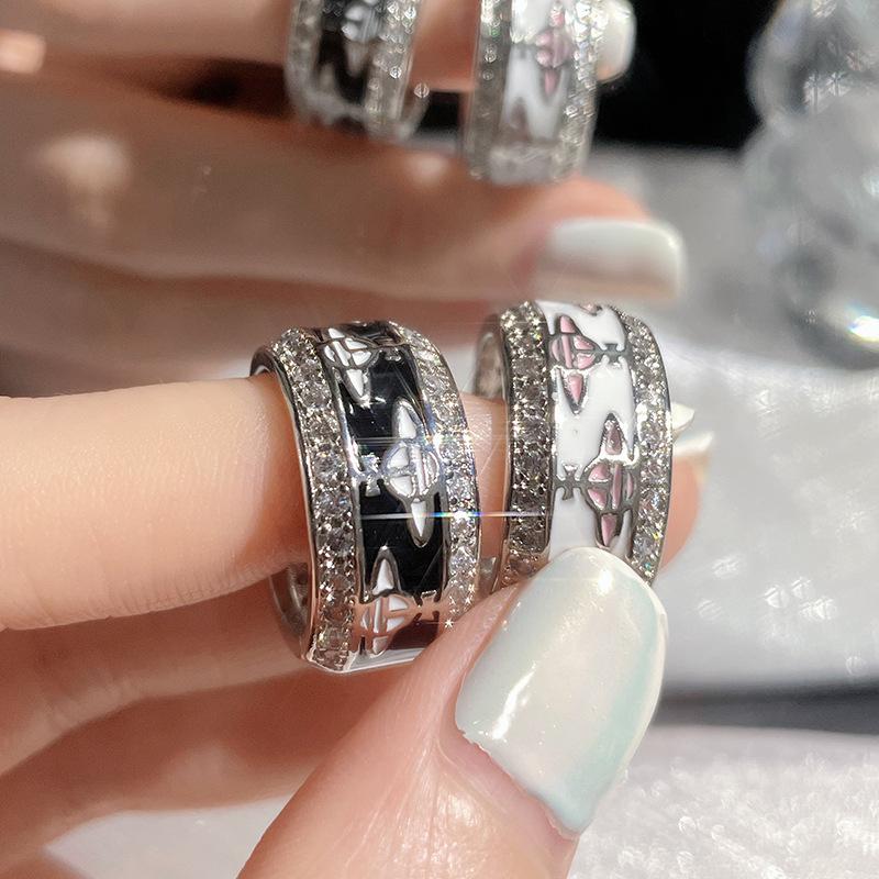 Sweet Cool Glaze Diamond Saturn Ring Women'S Niche Design Sense Opening Niche Design Advanced Sense Personality Index Finger Ring