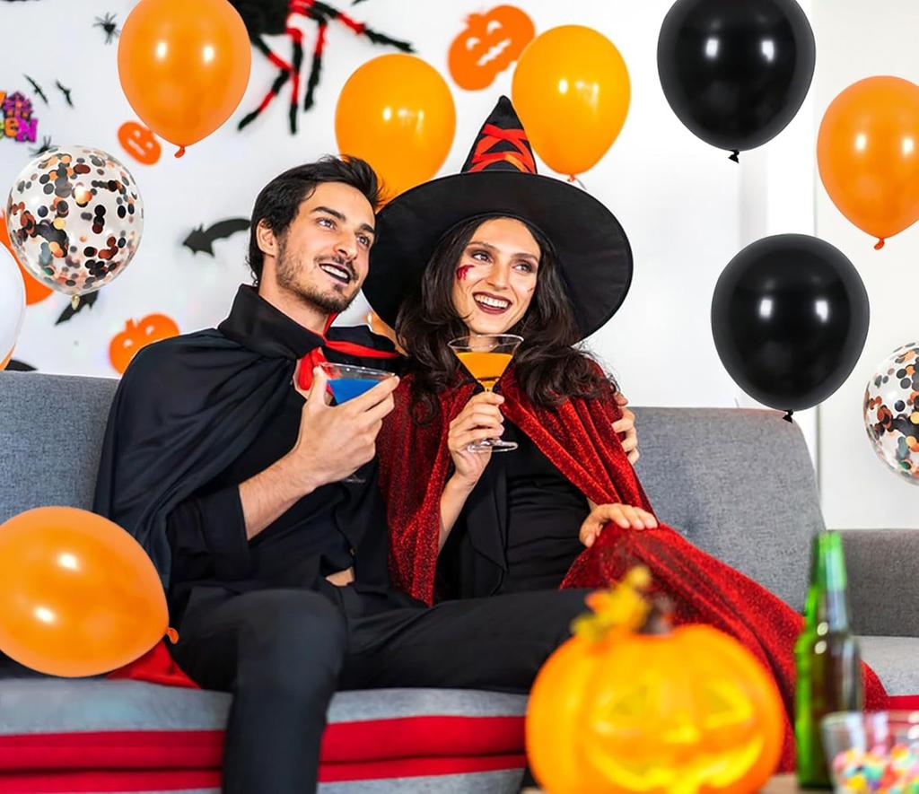 70 Black And Orange Balloons 10 Inch 12 Inch Latex Balloon Set With Ribbons Suitable For Halloween Graduation Or Thriller Party