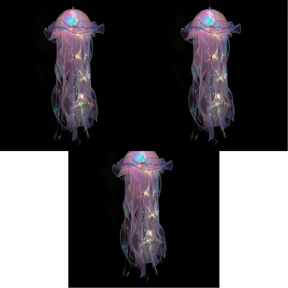 3-5PCS Jellyfish Atmosphere Night Light Button Battery Hanging Ceiling Lantern with Ribbon&Bead LED Bulbs for Children Bedroom