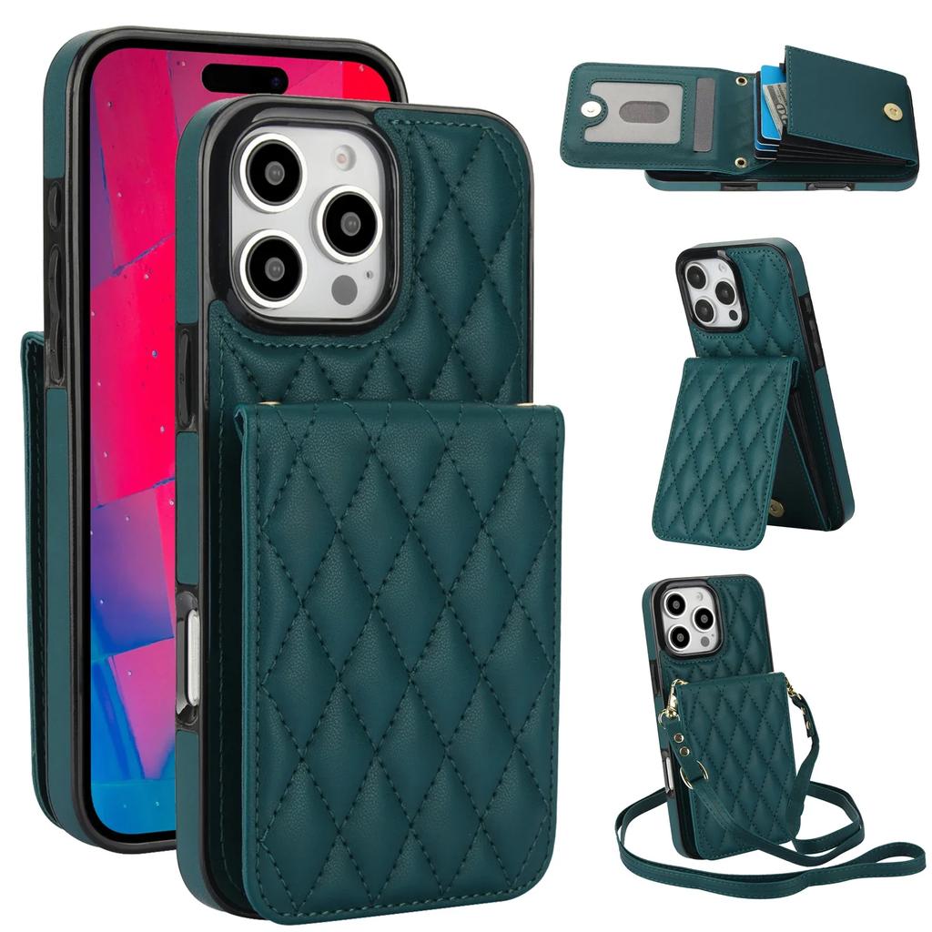 Crossbody Lanyard Wallet with Card Holder Kickstand Phone Case for iPhone 16 15 Pro Max Plus Shockproof Protective Cover