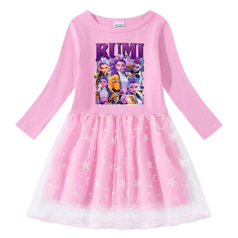 Multi-color Girls Kpop Mira Zoey Rumi Hunters Printed Mesh Dress