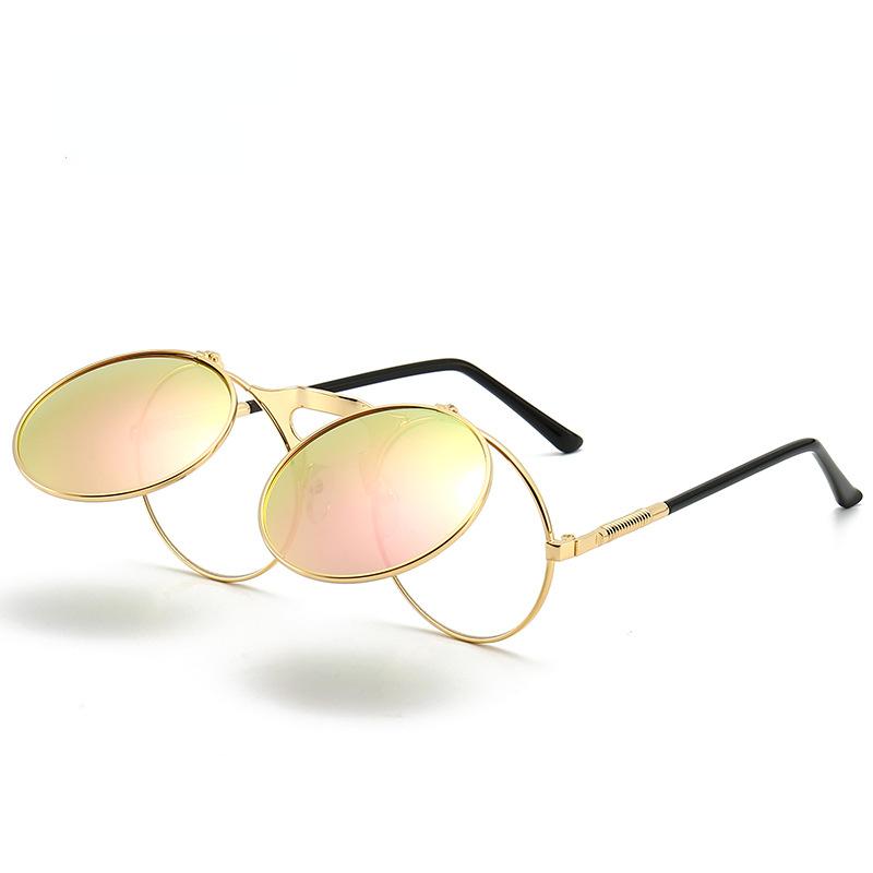Vintage Style Steampunk Flip Sun Glasses Men's Retro Style Round Metal Material Sun Eyeglasses for Women's Brand Designer Fashion Circle Shades