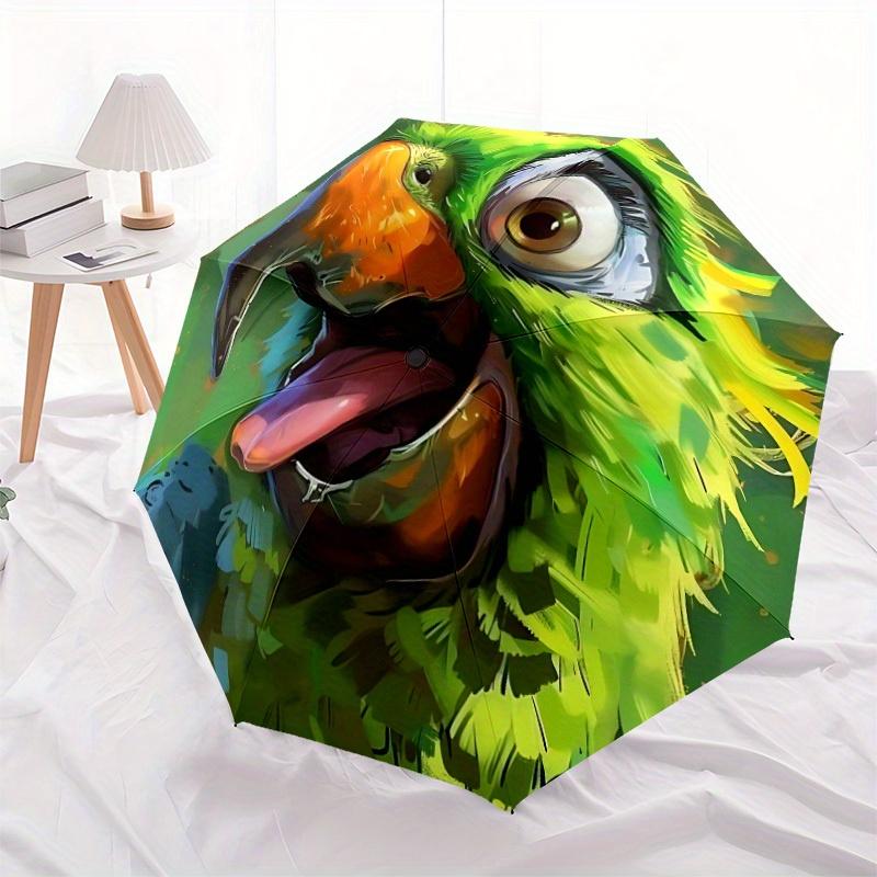 1pc Parrot Feathers Automatic Open/Close Exquisite Umbrella Sturdy Iron Frame, Compact Travel Umbrella, Intricate Design Umbrella A0829087