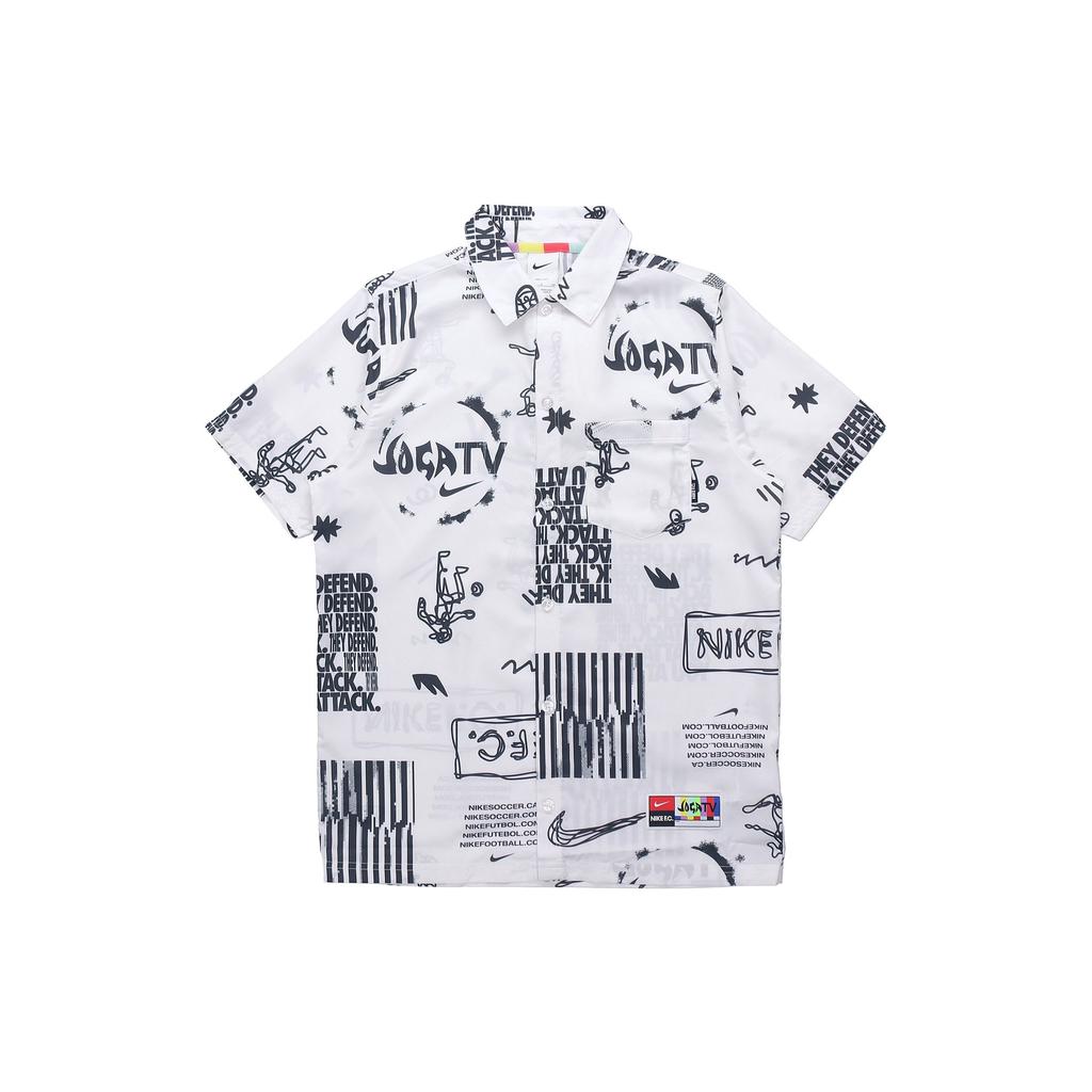 Nike Woven Soccer Casual Print Polo Shirt Men Tops White DA1474-100