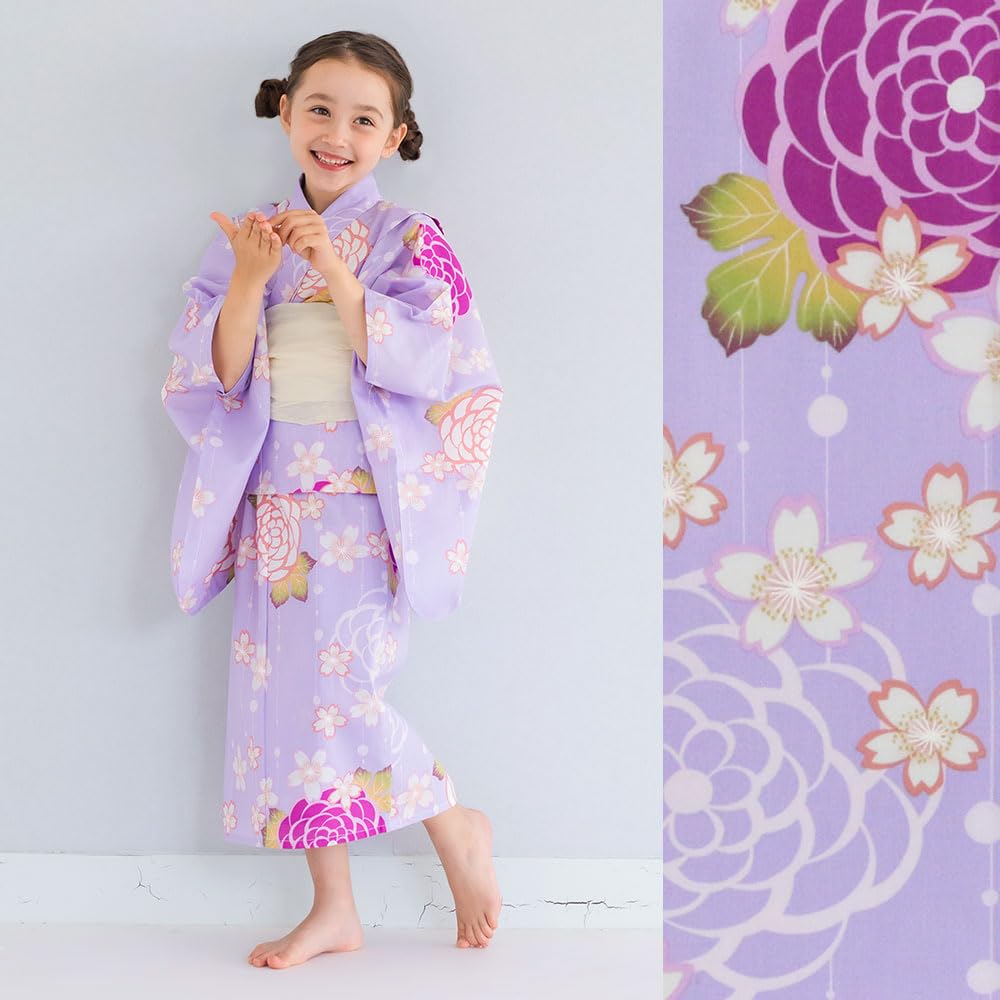 Kimono Cafe Yukata Set with Cherry and Morning Glory Designs in and Available in Sizes and Suitable for Preschoolers and Chrysanthemum Girls' 2-Piece