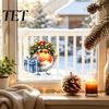 Watercolor Bird Wall Decals Christmas Static Window Sticker, Cute Glass Stickers with Wreath And Gift Box, PVC Seasonal Indoor Outdoor Decor