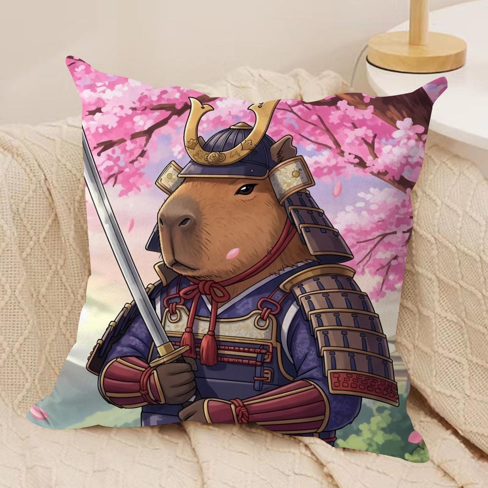 Samurai Ritter Capybara Kissenbezug Seidiger Kurzer Plüsch Versteckter Reißverschluss Staubdicht Sofakissenbezug Für Heimdekoration