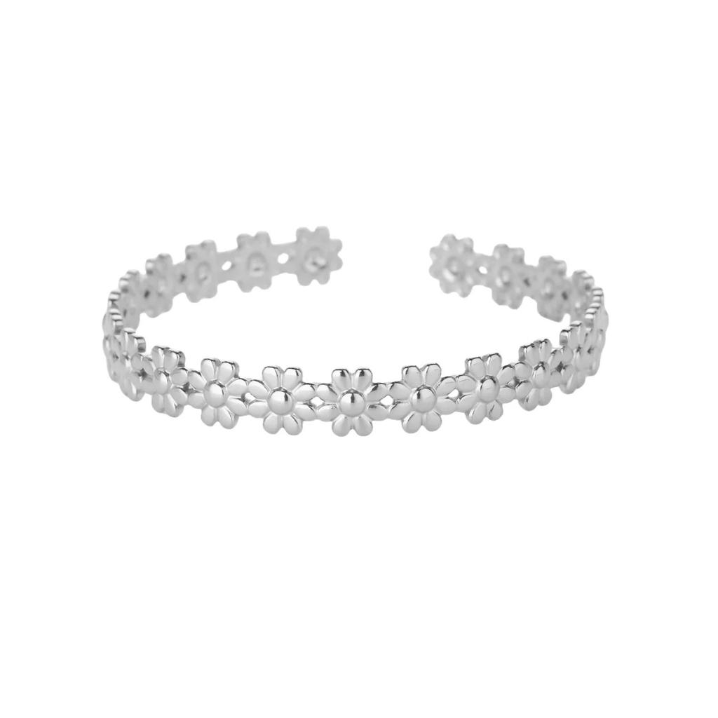 Bracciali Aperti Chunky con Fiori per Donna Acciaio Inossidabile Impermeabile Fiori Bracciale Largo Gioielli per Mano da Festa Matrimonio Regalo Elegante
