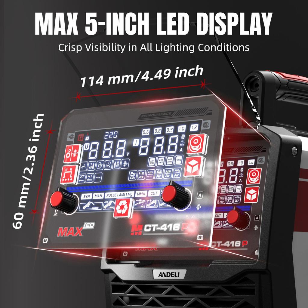 Plazmový řezák Svářečka Kombinace MCT-416 Pulzní MIG/HF TIG/HF CUT/MMA/FLUX CORE 6v1 Multifunkční Svářečka ANDELI 220V 160A Hliníková MIG Svářečka