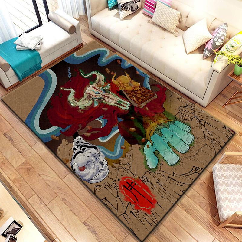 Twelve Chinese Zodiac Animals Painting Carpet for Living Room Large Area Rug Black Soft Carpet Home Decoration Mats Boho Rugs