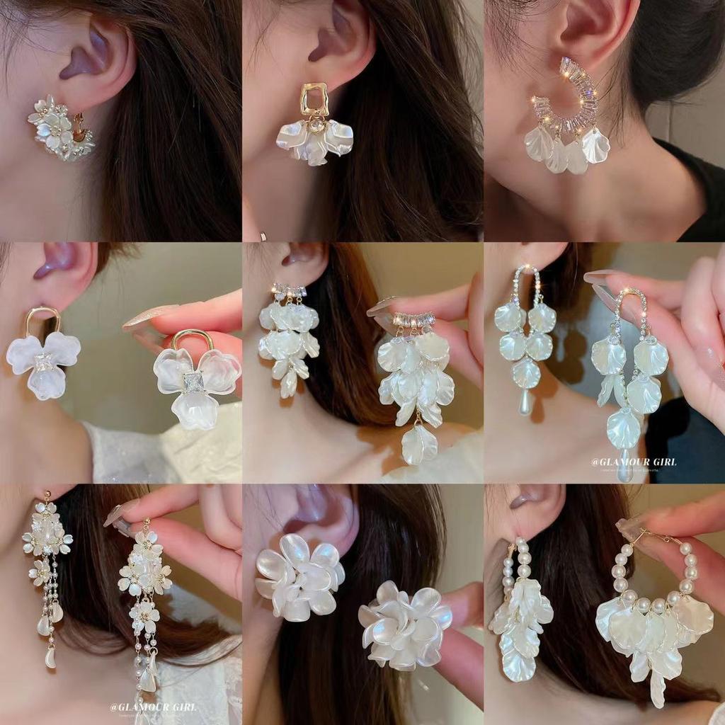 Diamond-set pearl petals fringed earrings stud earrings temperament fashionable and versatile design earrings