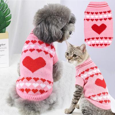 Pull de Saint-Valentin pour Petit Chien et Chat Motif Cœur Vêtements pour Chien Pull Col Roulé Vêtements de Fête pour Animaux Rose