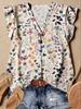 New Women's V-Neck Printed Shirt Short Sleeve Loose Casual European and American Style Fashion Versatile Top