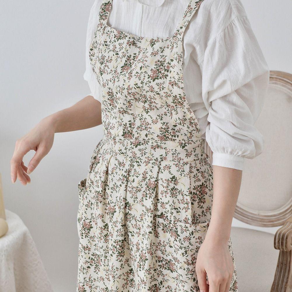 Floral Printed Household Work Apron Cotton Waiter Extended Aprons Kitchen Cooking Apron  Garden
