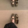 One-word Leopard Print Velvet Thermal Cotton Shoes Women's Winter Mary Jane Fluffy Shoes Retro Flat Birkenstocks