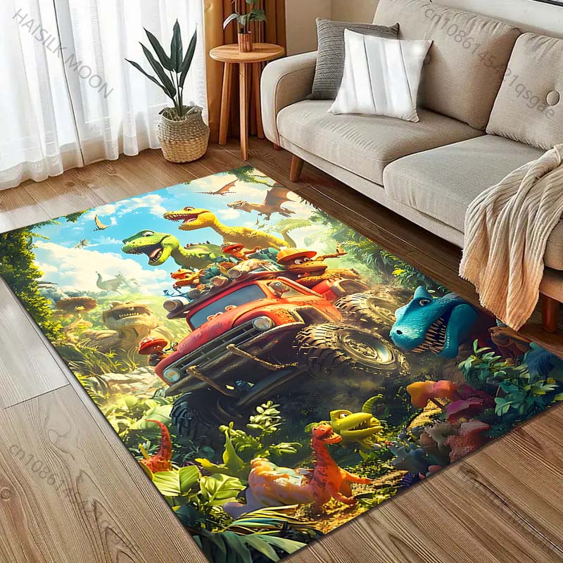 1PC Dinosaur Jungle Buggy Print Cartoon Carpet for Bedroom Living Room Bedside Sofa Floor Mat Modern Home Decor Area Rug