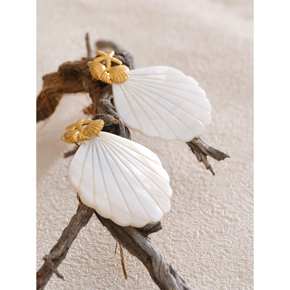 Eetit Øredobber med store hengende anheng i havstil med sjøstjerne og skjell for kvinner, rustfritt stål, sommer, strandferie, hverdagssmykker 2025