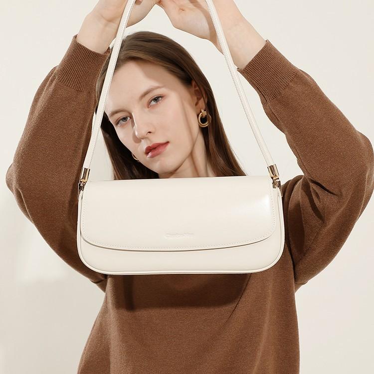 Autumn Winter New Genuine Leather Niche Design Underarm Women's Bag Genuine Leather Versatile Baguette Bag Single Shoulder Crossbody Commuter Bag