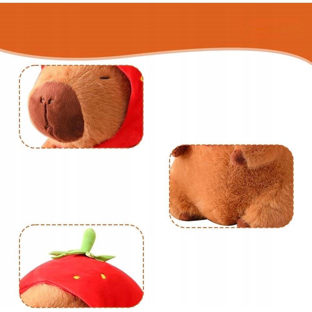 Pluszacz Erdbeerhut Capybara Plüschtier 23 cm Niedliches Plüschtier Weiches Kissen Geschenk für Kinder