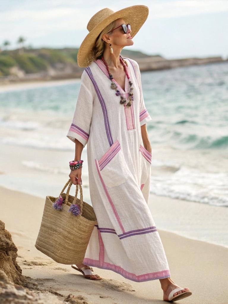 Women's Long Sleeve Boho Print Maxi Shirt Dress