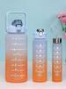 3PCs 2000ml,750ml,300ml Gradient Water Bottles Set, Portable, Leak Proof, Christmas Sports Water Bottle With Time Marker Outdoor