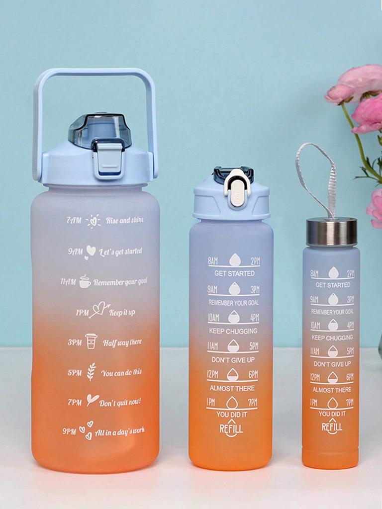 3PCs 2000ml,750ml,300ml Gradient Water Bottles Set, Portable, Leak Proof, Christmas Sports Water Bottle With Time Marker Outdoor
