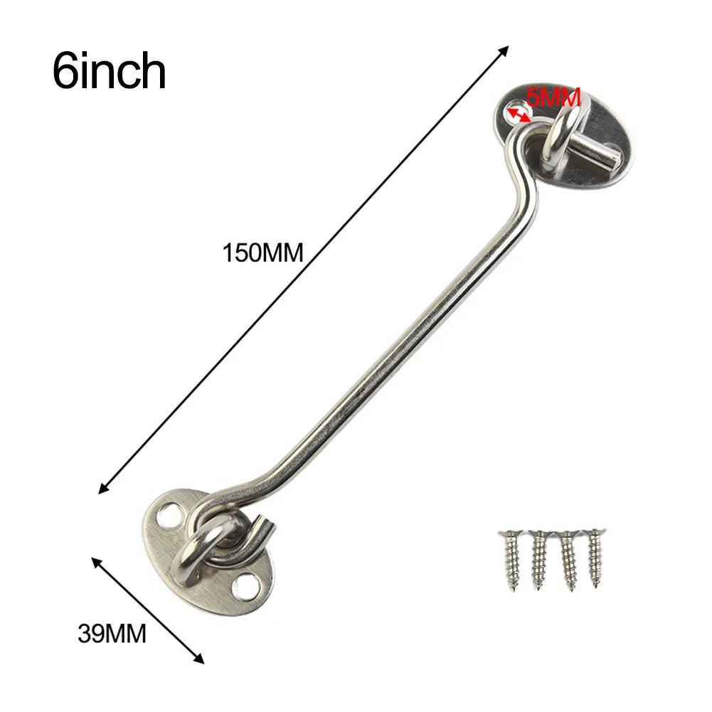 1Set Cabin Hook With 4 Screws Stainless Steel Windproof Window Hook Silver Household Hardware Accessories Easy Locks Gate