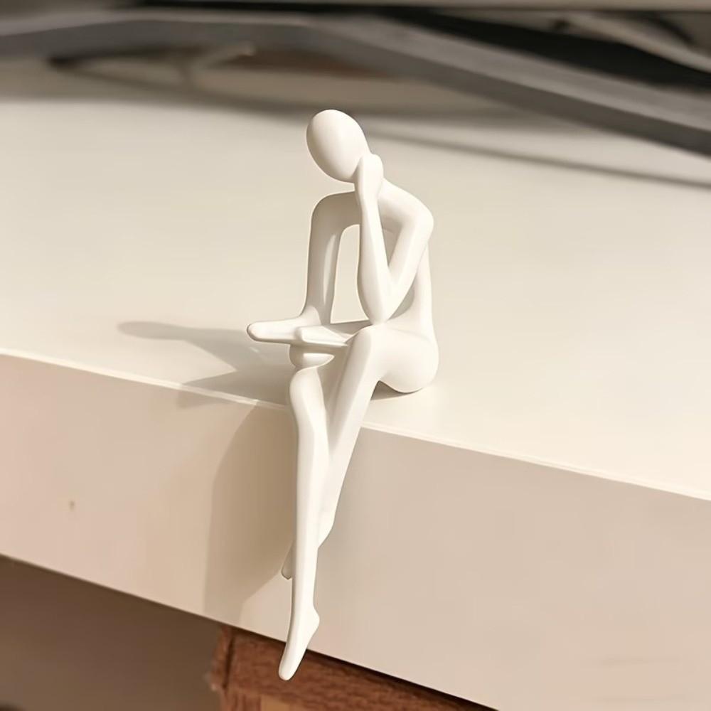 Minimalist Edge Sitter Character Sculpture Plastic Tabletop Human Decor Home Office